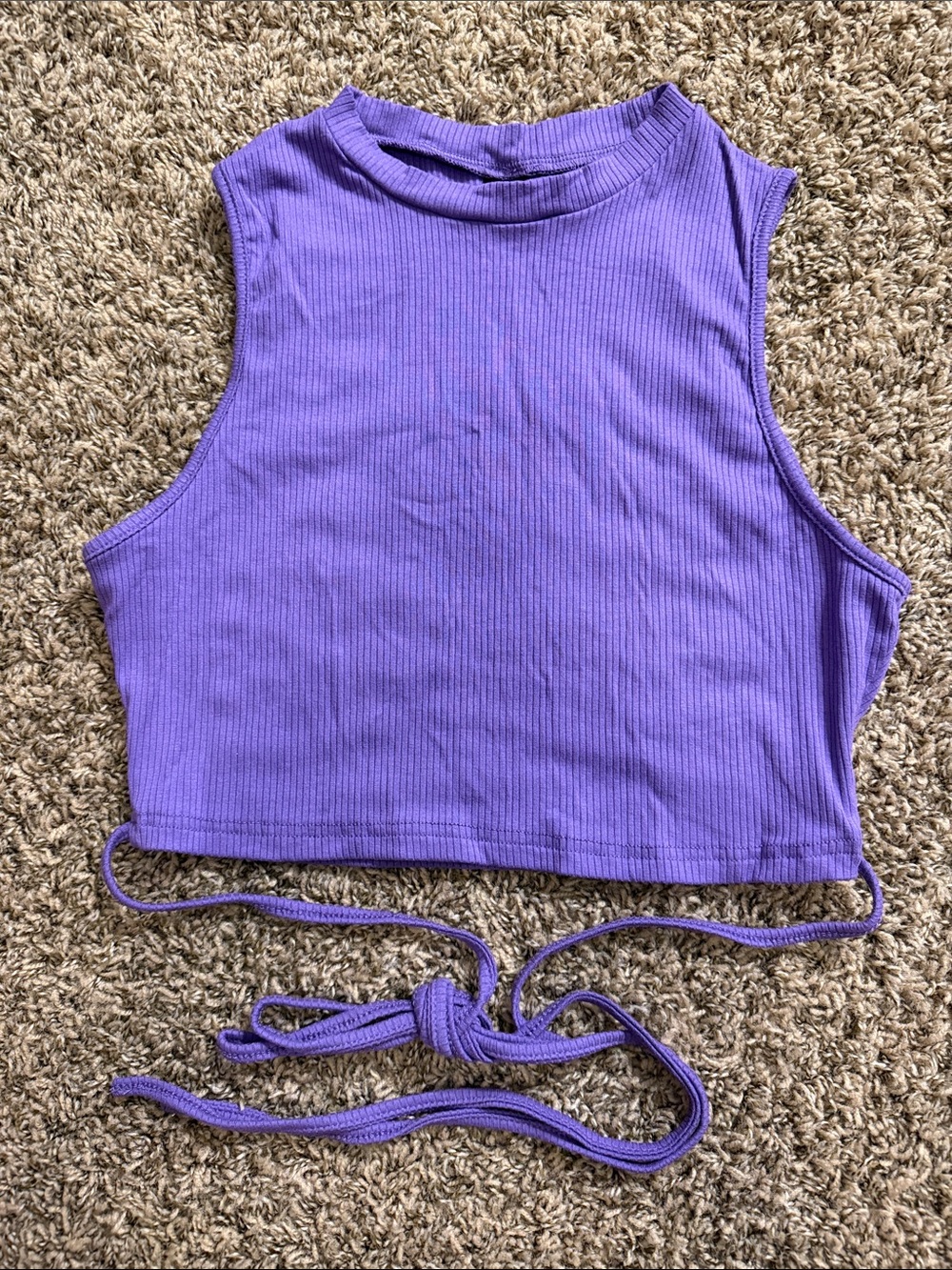 SHEIN Lavender Ribbed Mock-Neck Tie-Back Crop Top